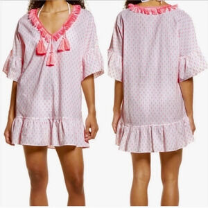 LILLY PULITZER Kipper Neon Pink Clip Dot Ruffle Hem Beach Coverup